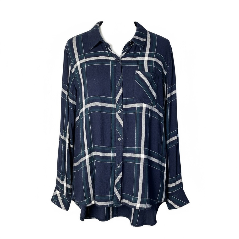 Rails Women's Navy Blue Plaid Long Sleeve Casual Button Down Shirt Size L